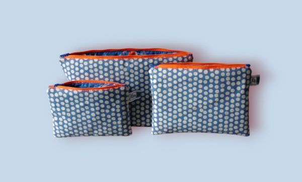 3 modellen toilettassen etuis met stip blauw
