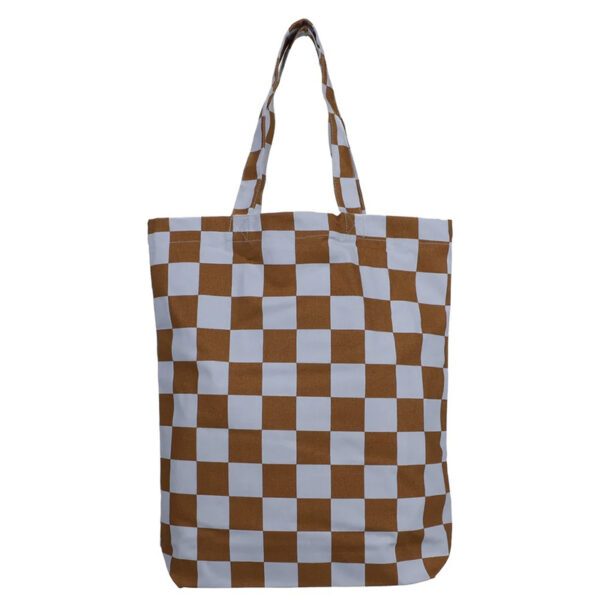 shopper katoen checkerboard bruin lichtblauw 2