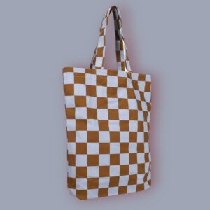 Shopper Katoen Checkerboard Bruin Lichtblauw