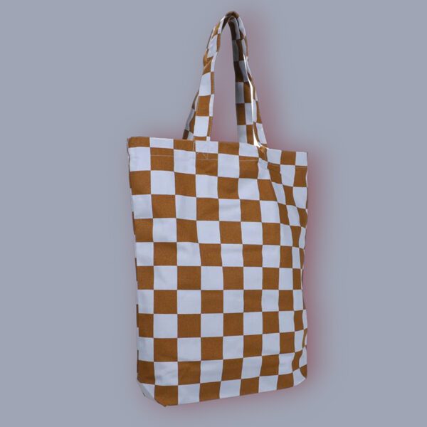 Shopper Katoen Checkerboard Bruin Lichtblauw