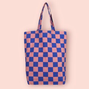 Shopper Katoen Checkerboard Roze Kobaltblauw