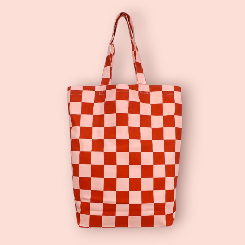 Shopper Katoen Checkerboard rood roze